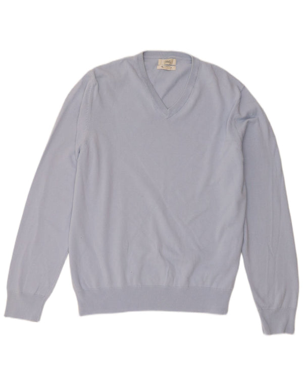 Marks & Spencer Mens V-Neck Jumper Sweater XL Blue Cotton