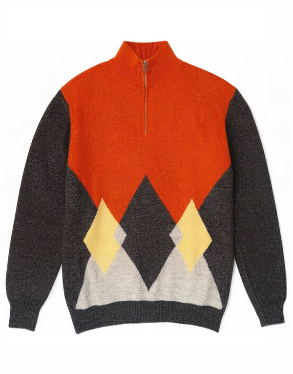 Sangiorgio Mens Zip Neck Jumper Sweater Medium Multicoloured Argyle/Diamond