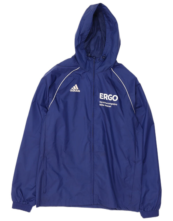 Adidas Mens Graphic Hooded Rain Jacket UK 38 Medium Navy Blue Polyester
