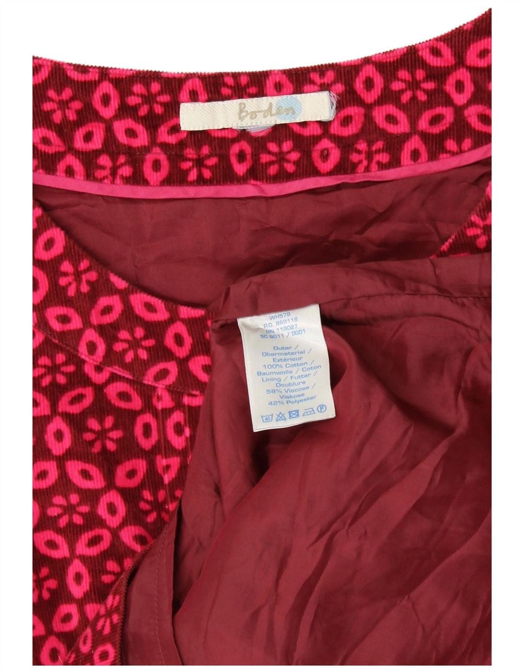 Boden Womens Corduroy Sheath Dress UK 8 Small Pink Floral Cotton