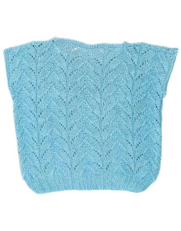 Vintage Womens Short Sleeve Boat Neck Jumper Sweater UK 8 Small Blue