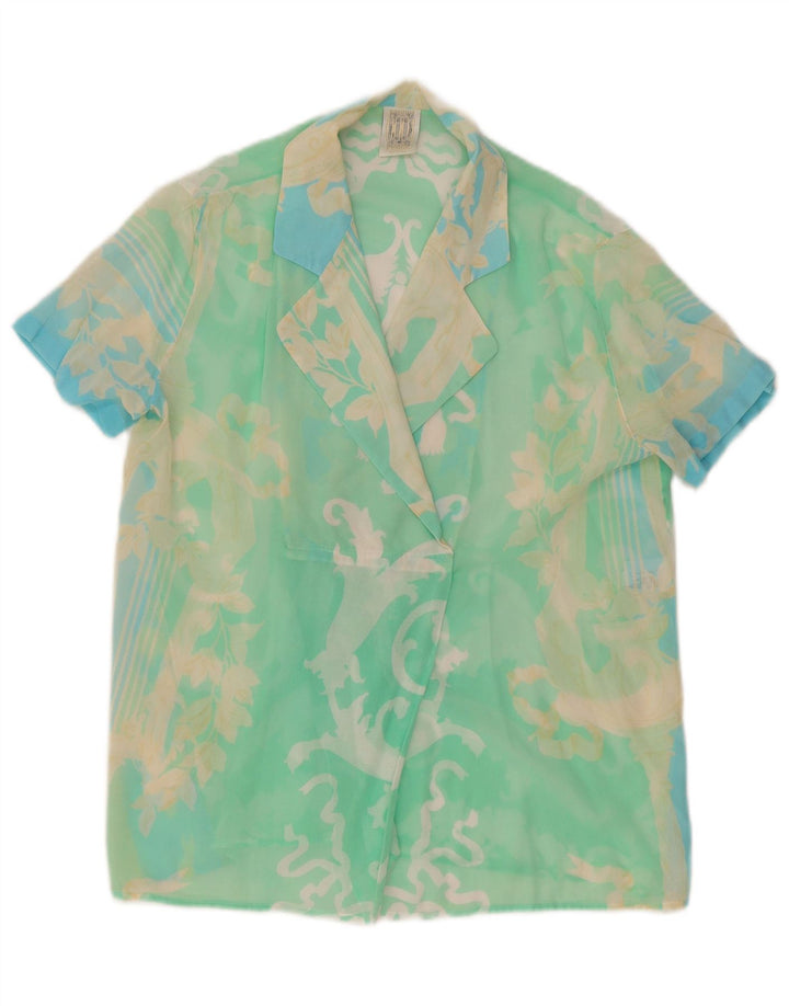 Ferre Womens Abstract Pattern Blouse Top UK 14 Large Green Cotton