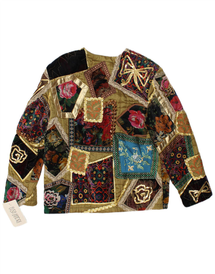 ELISA LANDRI Womens Blazer Jacket UK 16 Large Khaki Patchwork Viscose