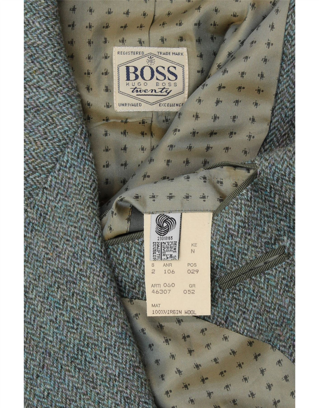 HUGO BOSS Mens 2 Button Blazer Jacket IT 52 XL Blue Herringbone New Wool