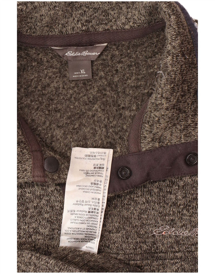 EDDIE BAUER Mens Button Neck Sweatshirt Jumper XL Grey Flecked Polyester