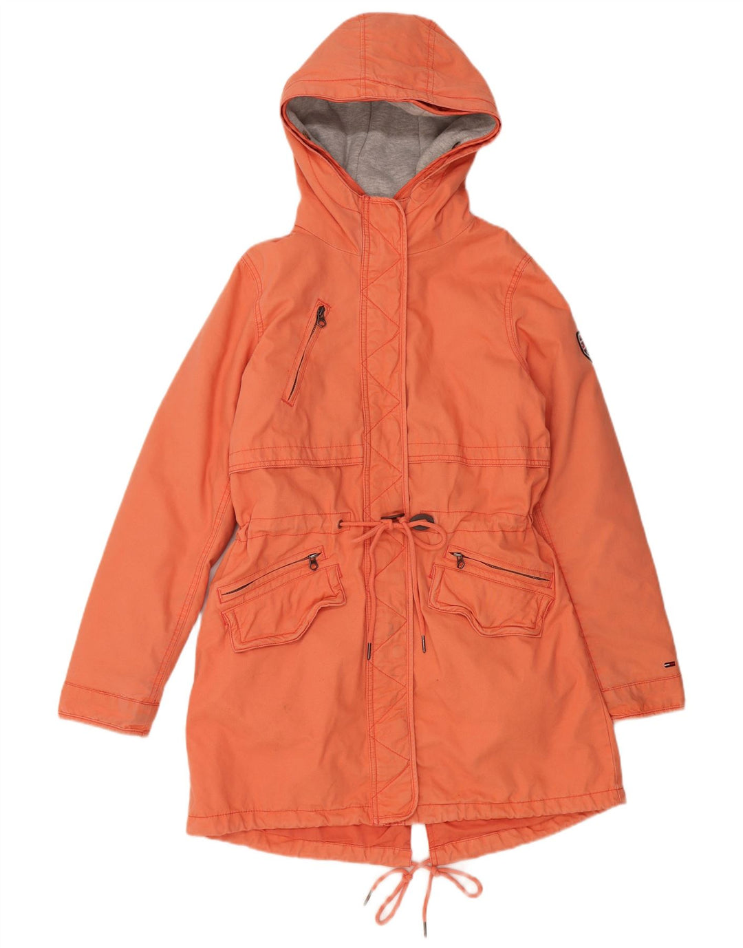 TOMMY HILFIGER Womens Oversized Hooded Parka Jacket UK 10 Small Orange