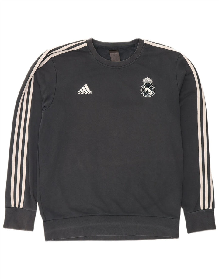 Adidas Mens Real Madrid Sweatshirt Jumper Large Grey Cotton