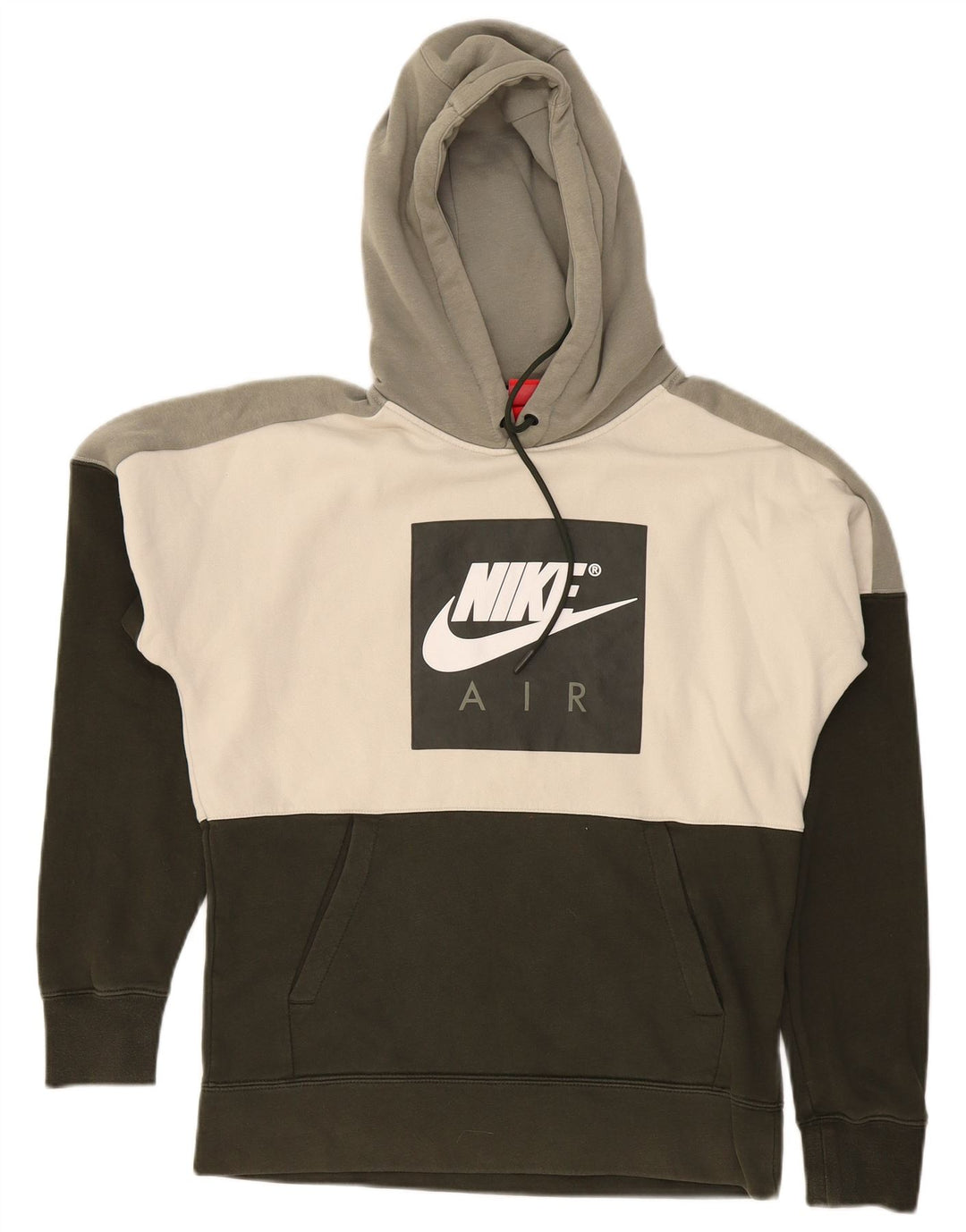 NIKE Mens Graphic Hoodie Jumper Small Khaki Colourblock Cotton