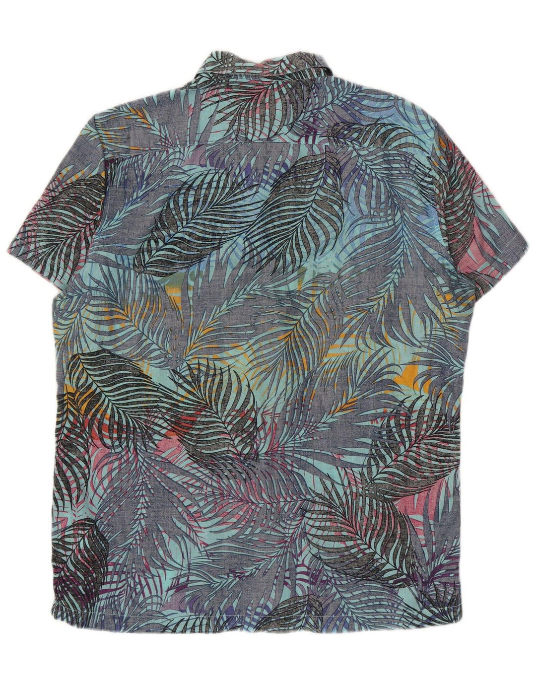 Pull & Bear Mens Short Sleeve Shirt Large Blue Floral Cotton Hawaiian