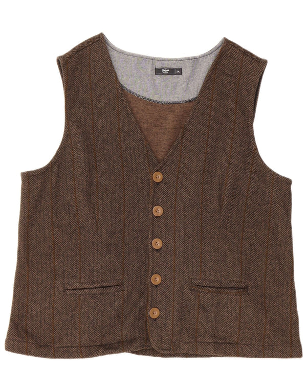 Vintage Mens Waistcoat 2XL Brown Striped Polyester