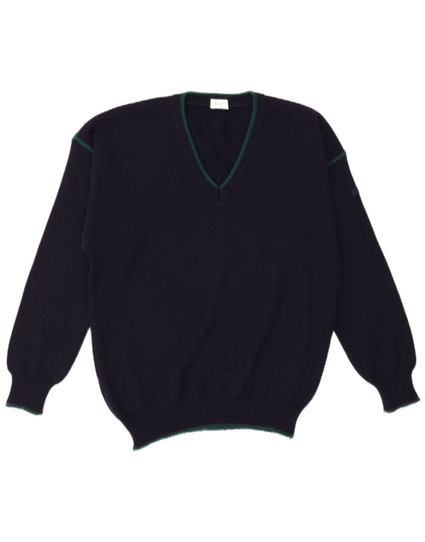 Marz Mens Regular Fit V-Neck Jumper Sweater EU 52 Large Navy Blue New Wool