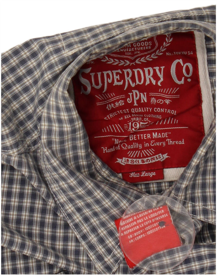 Superdry Mens Shirt Large Blue Check Cotton