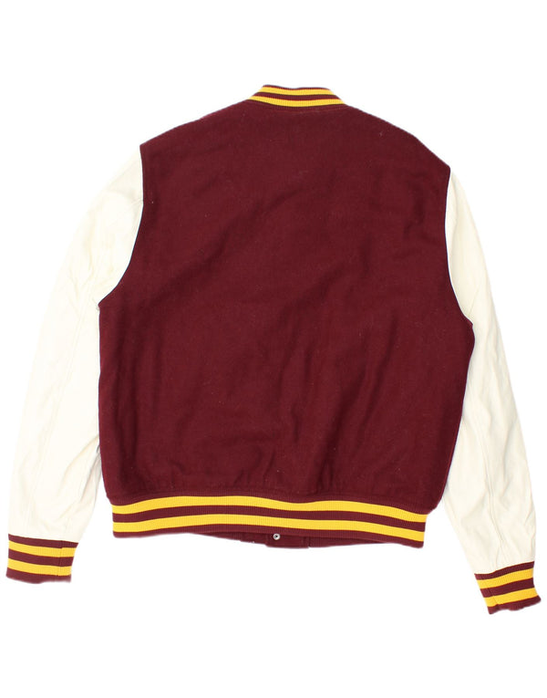 Superdry Mens Varsity Jacket UK 42 XL Burgundy Colourblock Wool