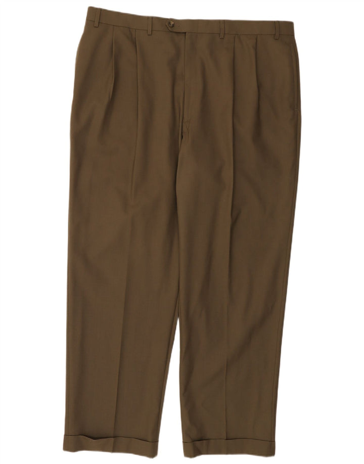 RALPH LAUREN Mens Total Comfort Pegged Suit Trousers W42 L32  Khaki Wool