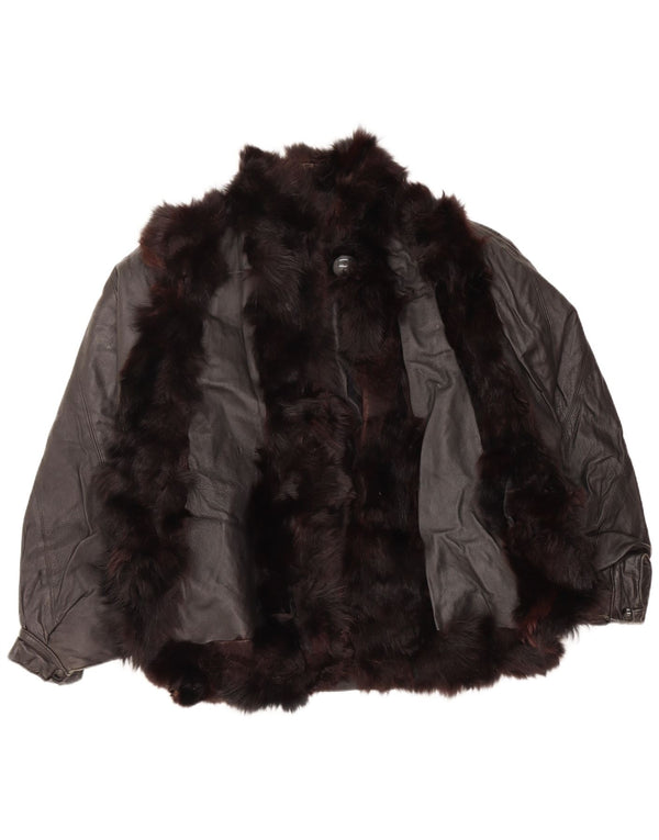 Vintage Womens Fur Leather Jacket UK 14 Medium Black