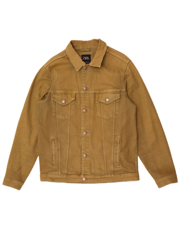 Zara Mens Denim Jacket UK 38 Medium Khaki
