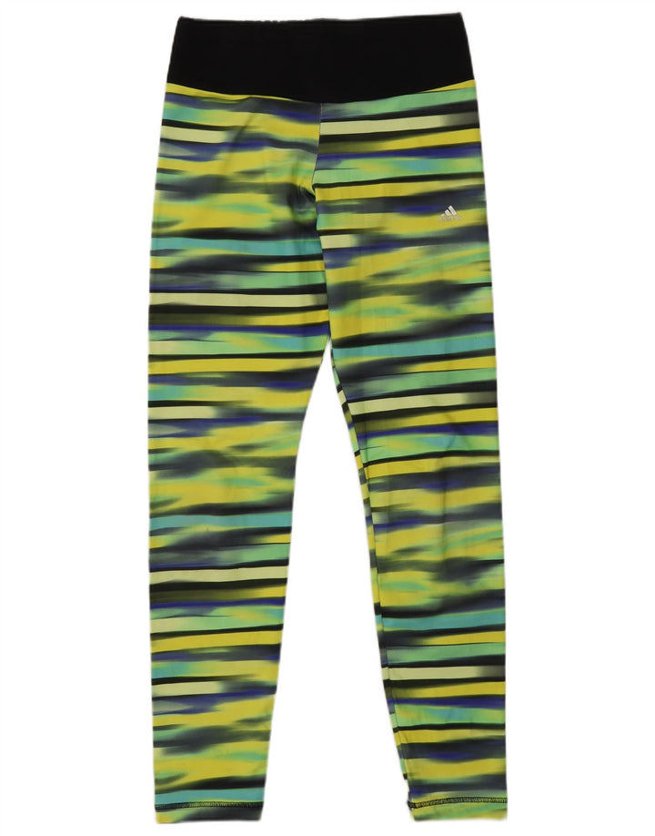 ADIDAS Girls Climalite Leggings 14-15 Years  Yellow Striped Polyester