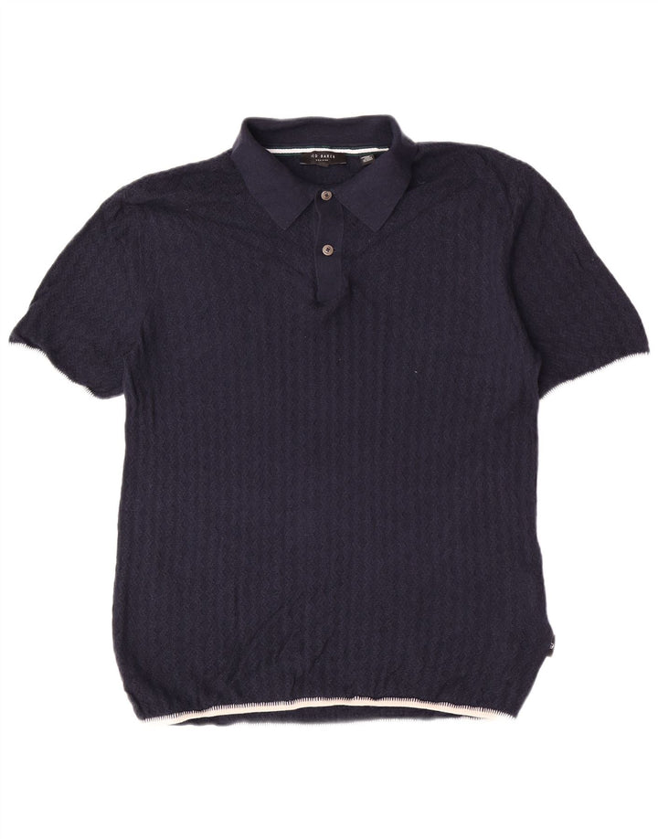 Ted Baker Mens Polo Neck Jumper Sweater Size 3 Medium Navy Blue