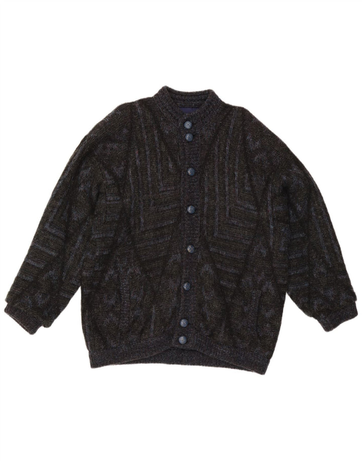 Vintage Mens Cardigan Sweater Large Black Geometric