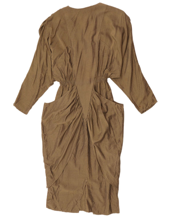 Vintage Womens Long Sleeve Sheath Dress UK 12 Medium Khaki Viscose