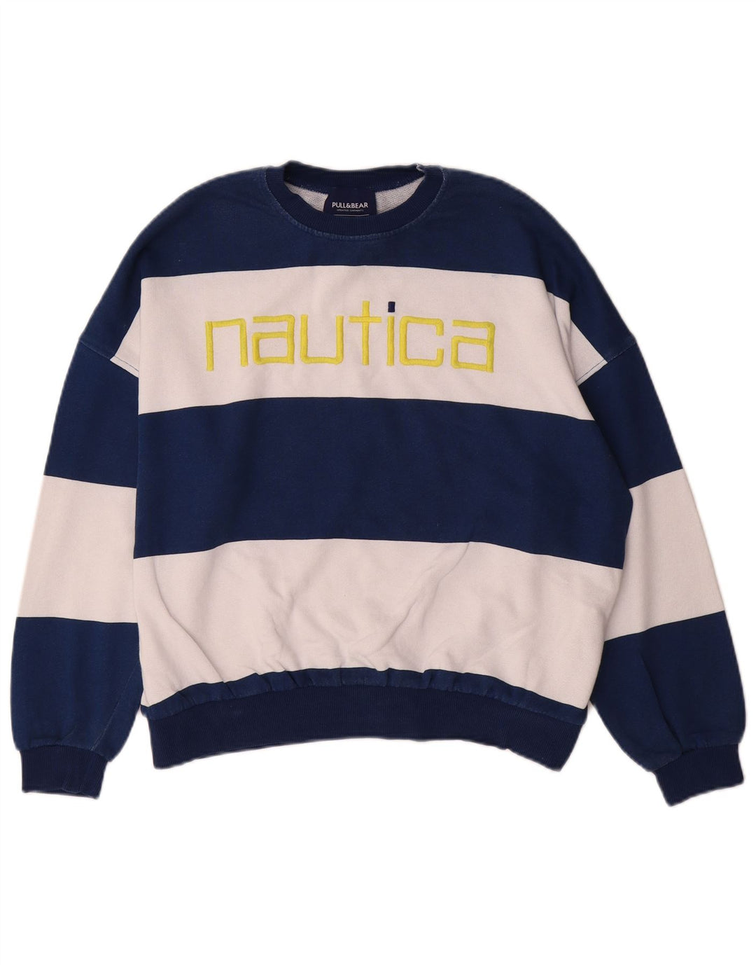 NAUTICA Womens Oversized Sweatshirt Jumper UK 10 Small Navy Blue Striped
