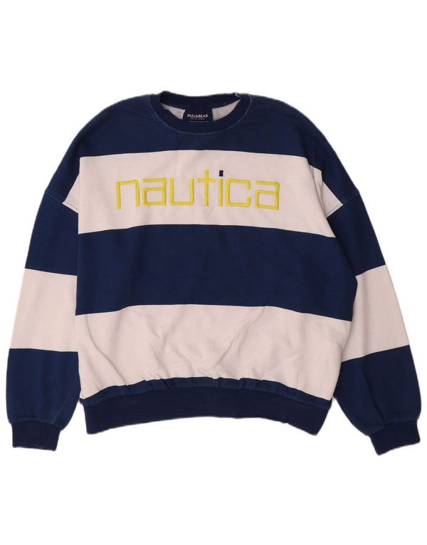 NAUTICA Womens Oversized Sweatshirt Jumper UK 10 Small Navy Blue Striped