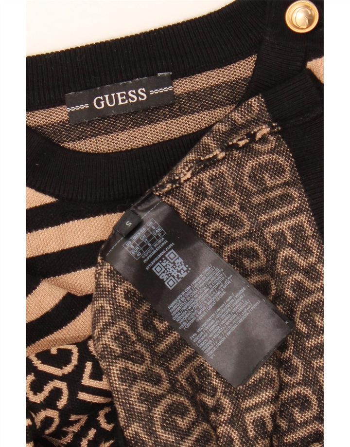 GUESS Womens Graphic Crew Neck Jumper Sweater UK 10 Small Black Striped