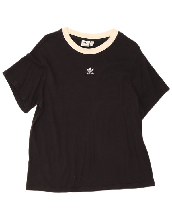 ADIDAS Womens T-Shirt Top UK 12 Medium Black Cotton