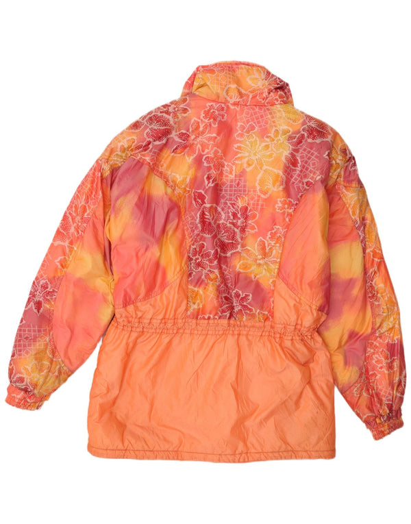 Vintage Womens Oversized Padded Jacket UK 14 Medium Orange Floral Polyamide