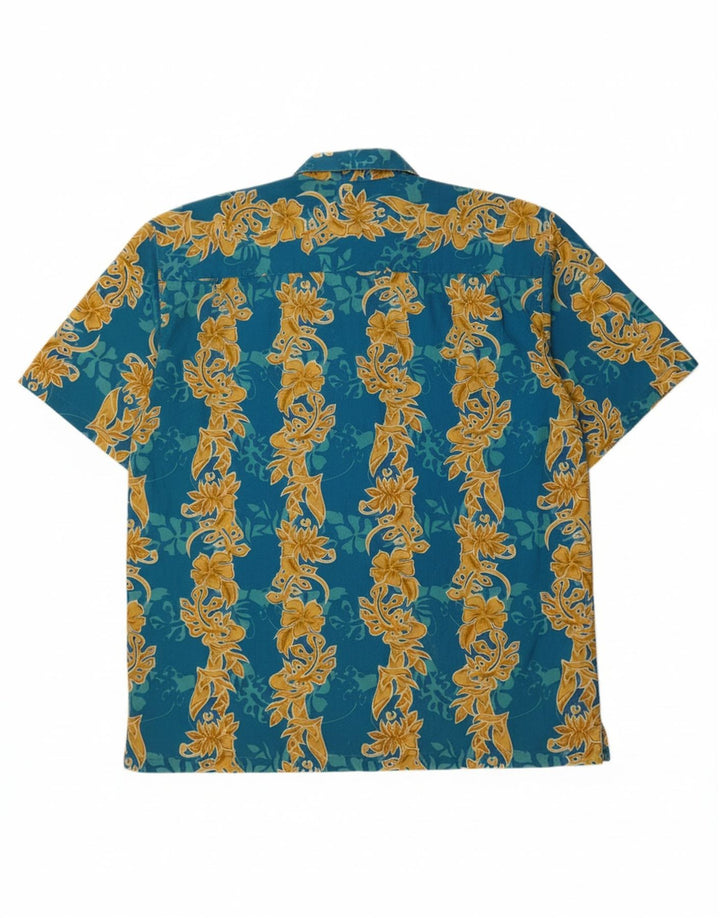 ROYAL CREATION Mens Short Sleeve Shirt Large Blue Floral Polyester