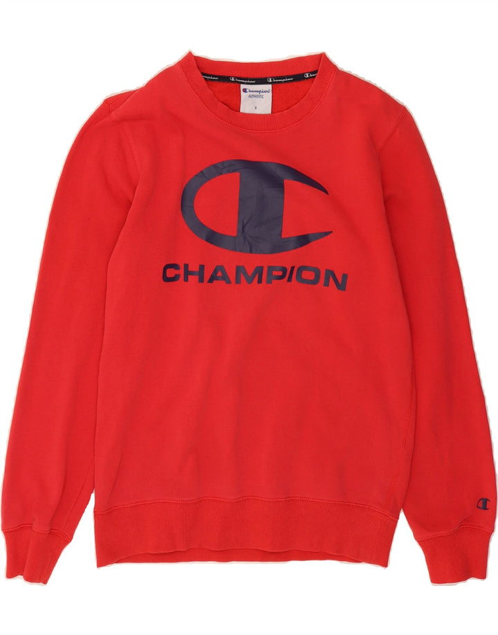 CHAMPION Mens Graphic Sweatshirt Jumper Small Red Cotton Vintage Champion and Second-Hand Champion from Messina Hembry 