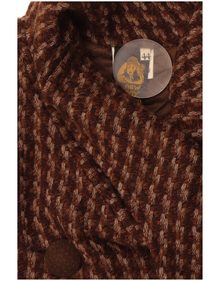 Vintage Womens Overcoat IT 44 Medium Brown Houndstooth Wool