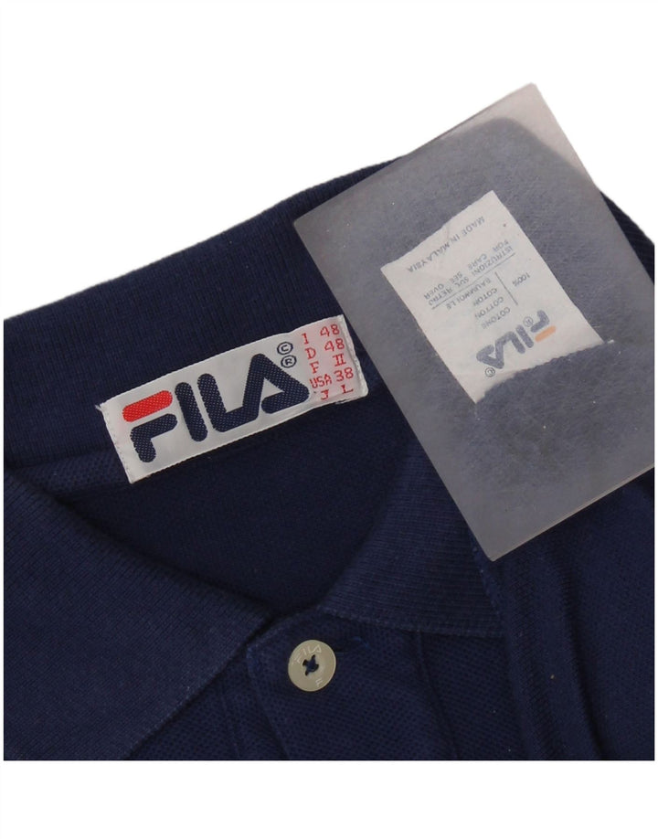 FILA Mens Long Sleeve Polo Shirt IT 48 Medium Navy Blue Cotton