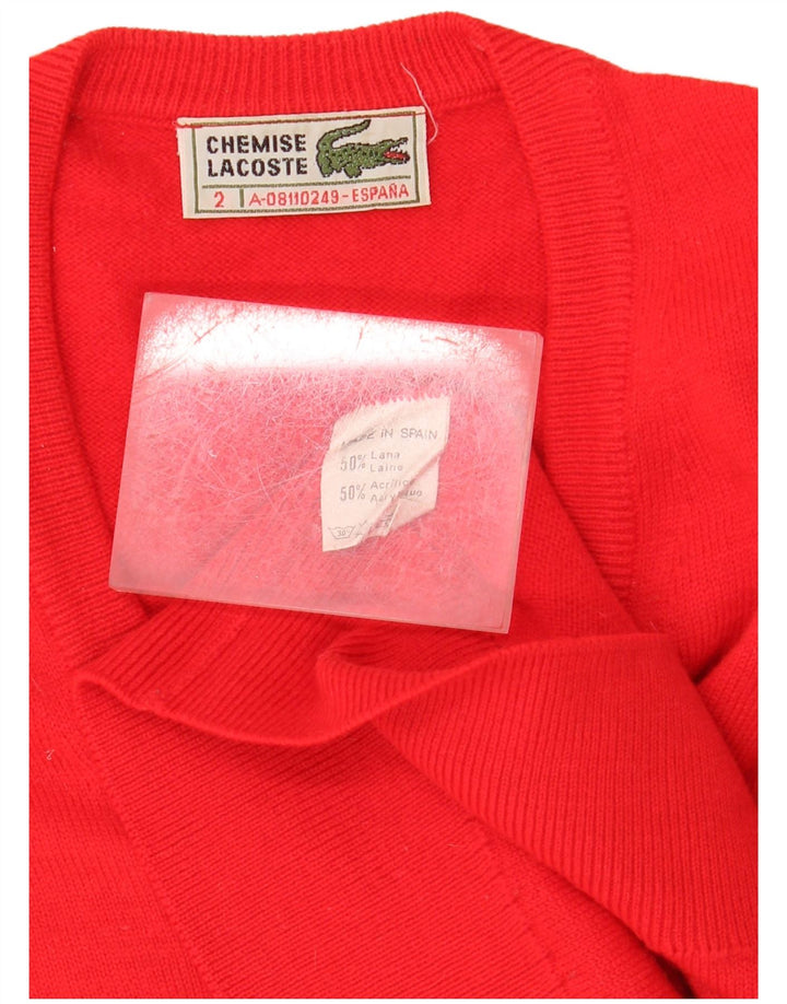 LACOSTE Mens Loose Fit V-Neck Jumper Sweater Size 2 XS Red Wool