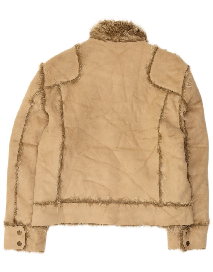 Zara Womens Sherpa Jacket UK 16 Large Beige Acrylic