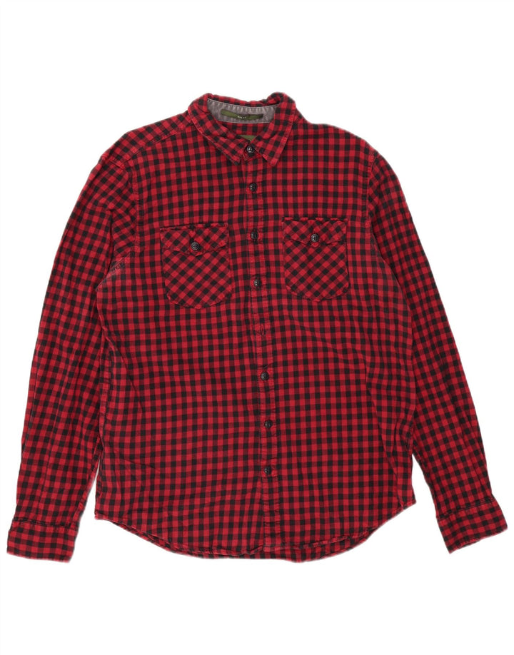 EDDIE BAUER Mens Tall Flannel Shirt Large Red Gingham Cotton