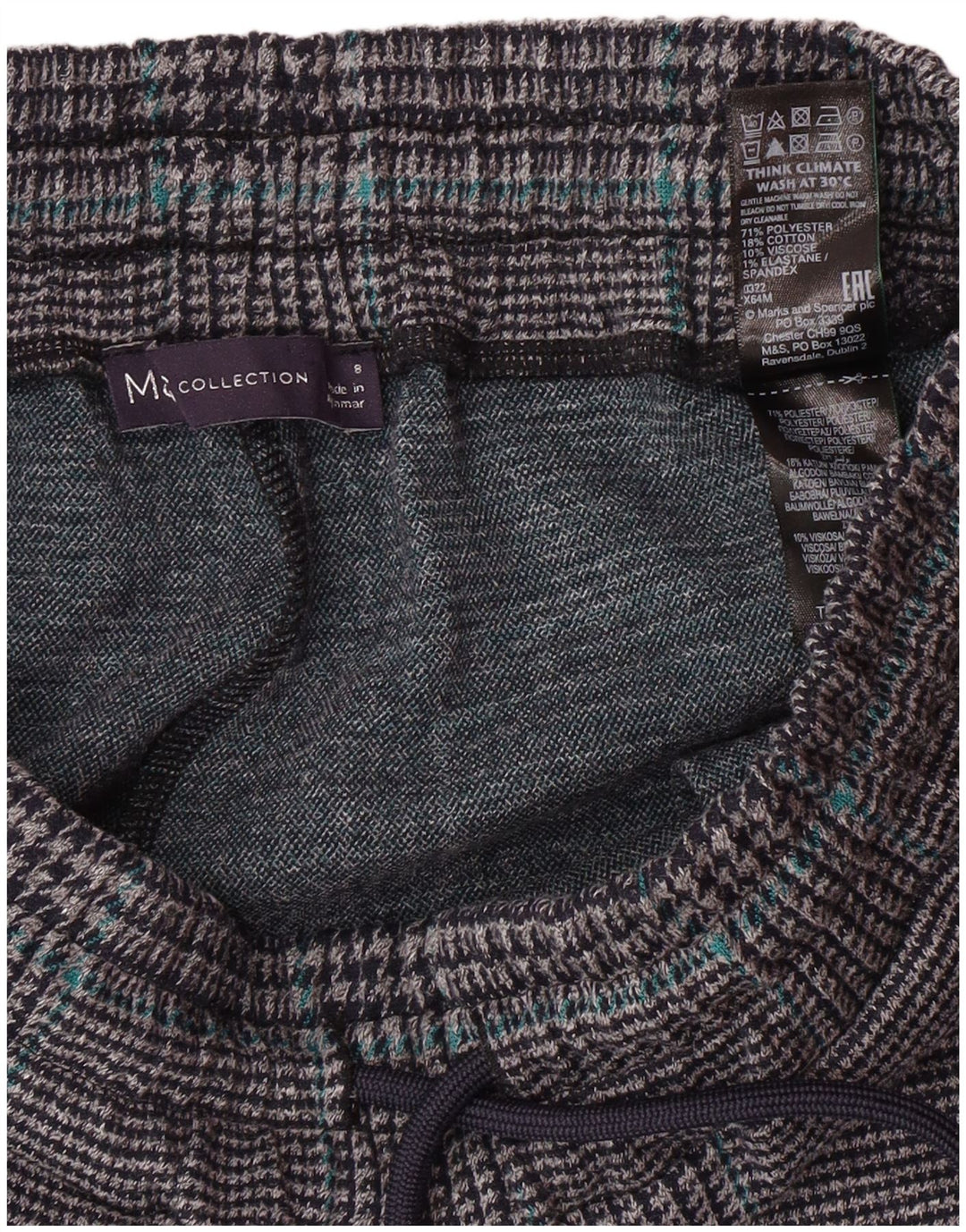 MARKS & SPENCER Womens Tracksuit Trousers UK 8 Small Grey Houndstooth