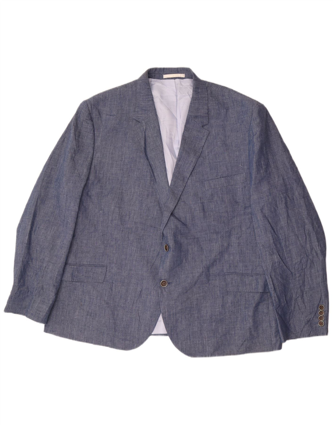 Marks & Spencer Mens 2 Button Blazer Jacket UK 54 7XL Blue Linen Classic
