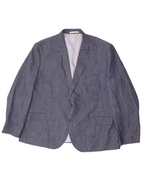 Marks & Spencer Mens 2 Button Blazer Jacket UK 54 7XL Blue Linen Classic