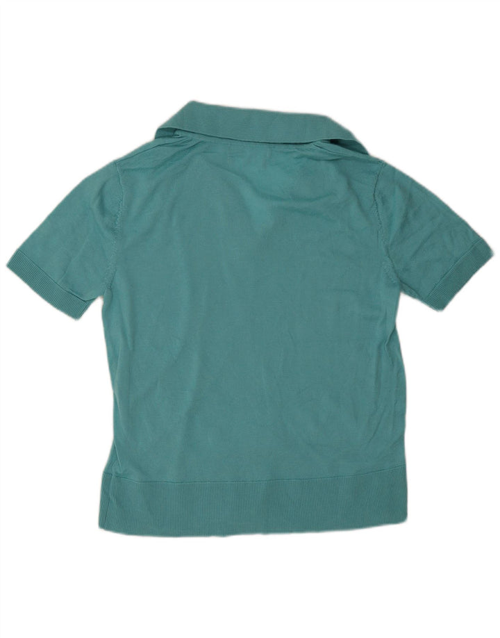 Marks & Spencer Womens Polo Shirt UK 12 Medium Blue Merino Wool