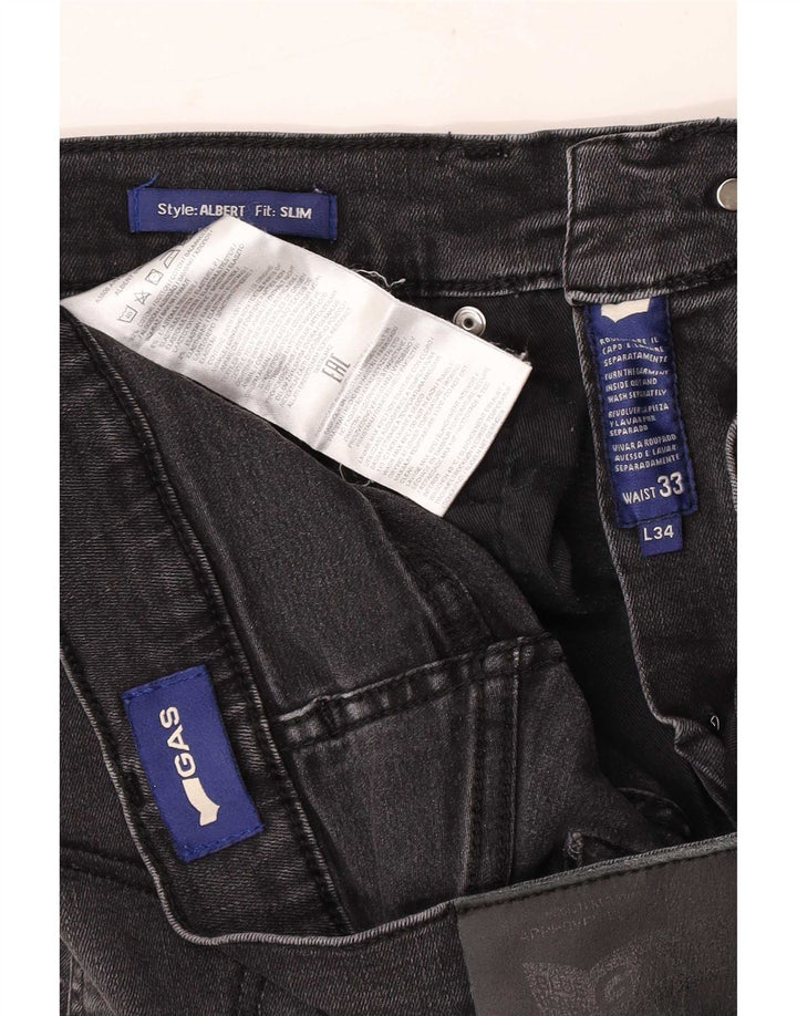 Gas Mens Distressed Slim Jeans W33 L34 Black Cotton