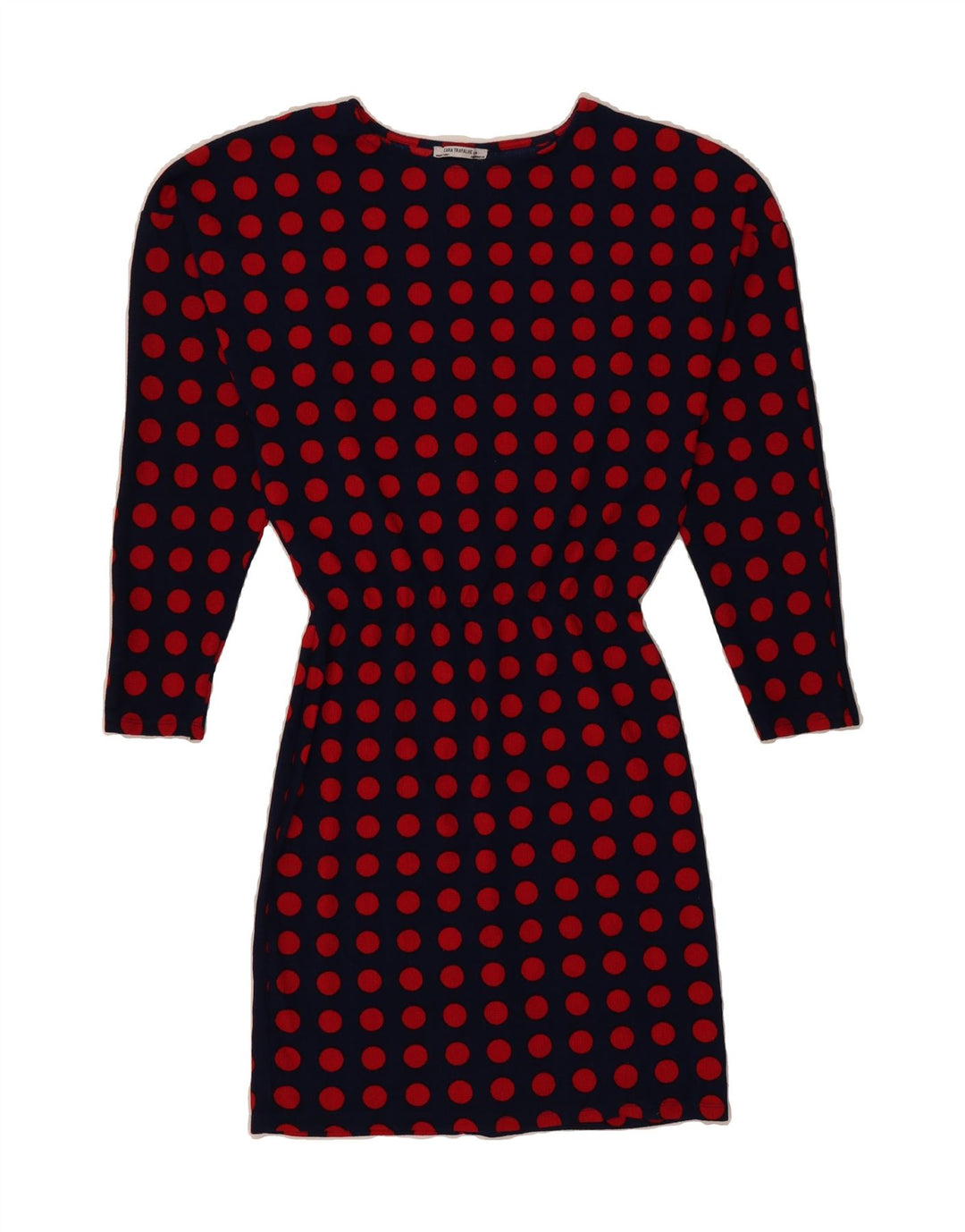 ZARA Womens Long Sleeve Basic Dress UK 10 Small Navy Blue Polka Dot Retro Vintage Zara and Second-Hand Zara from Messina Hembry 
