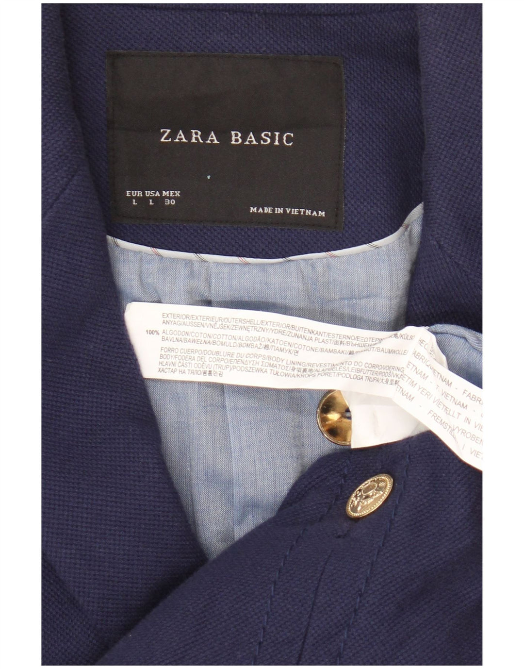 Zara Womens Crop 1 Button Blazer Jacket UK 16 Large Navy Blue Cotton