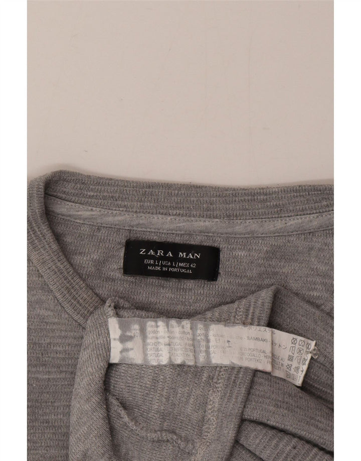 Zara Mens Top Long Sleeve Large Grey Flecked Cotton