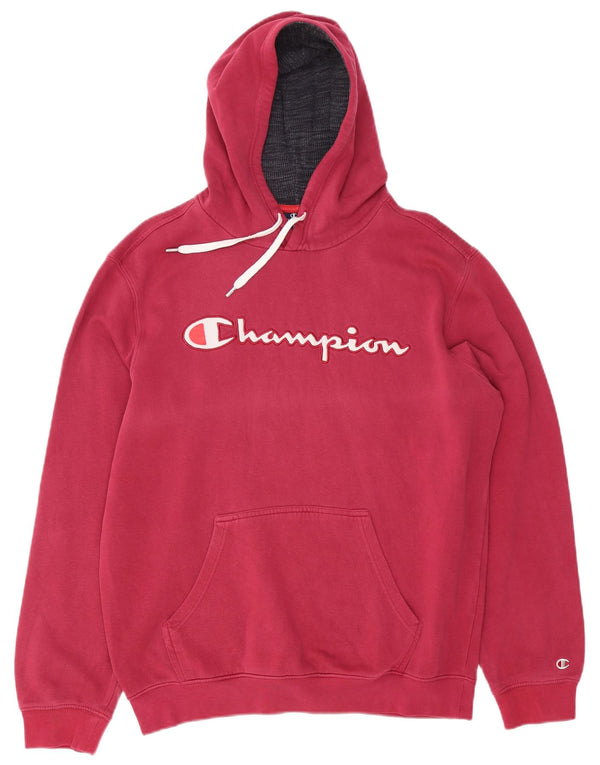 Champion Mens Graphic Hoodie Jumper Large Pink Cotton