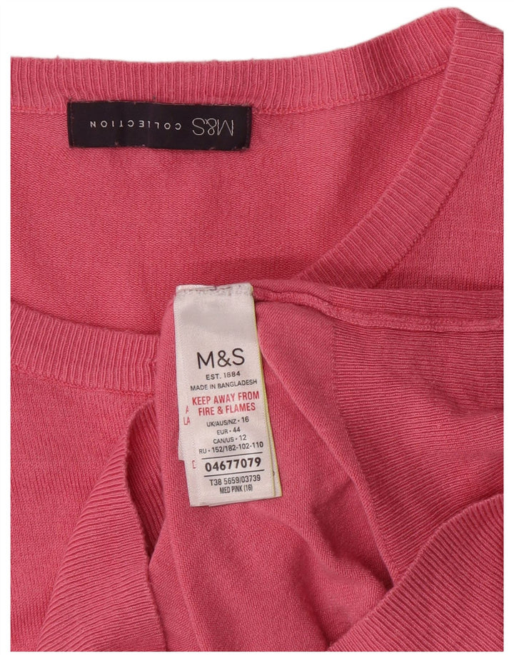 Marks & Spencer Womens Cardigan Sweater UK 16 Large Pink Viscose Classic