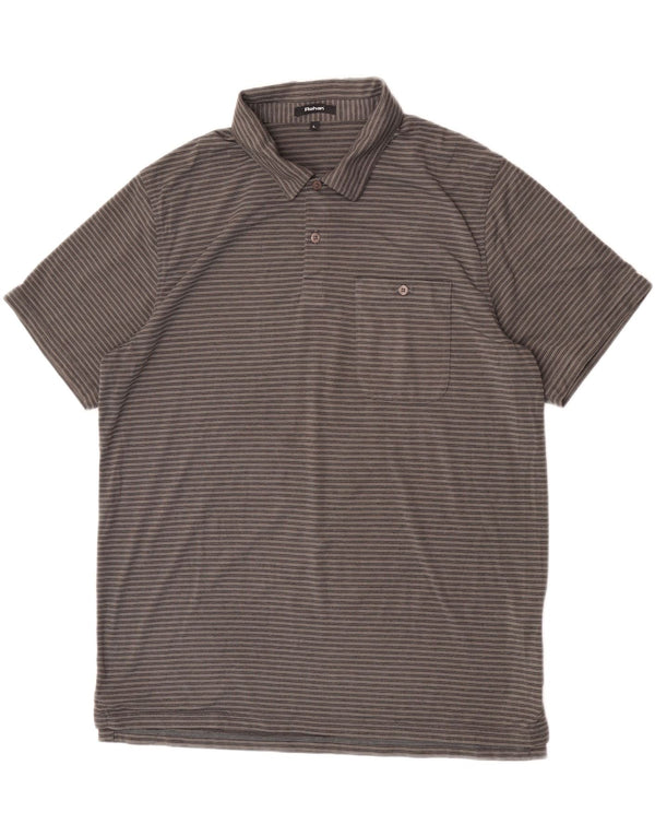 Rohan Mens Polo Shirt Large Grey Pinstripe Polyester