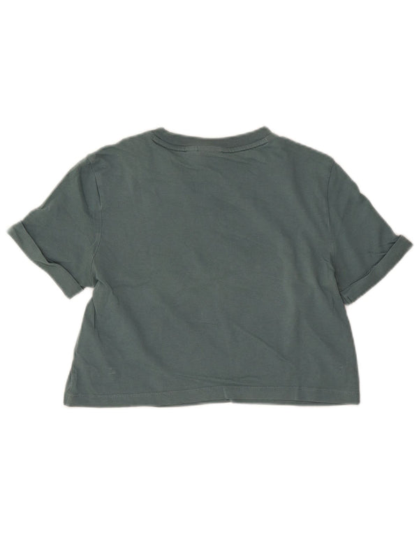 Adidas Womens Crop T-Shirt Top UK 8 Small Green Cotton