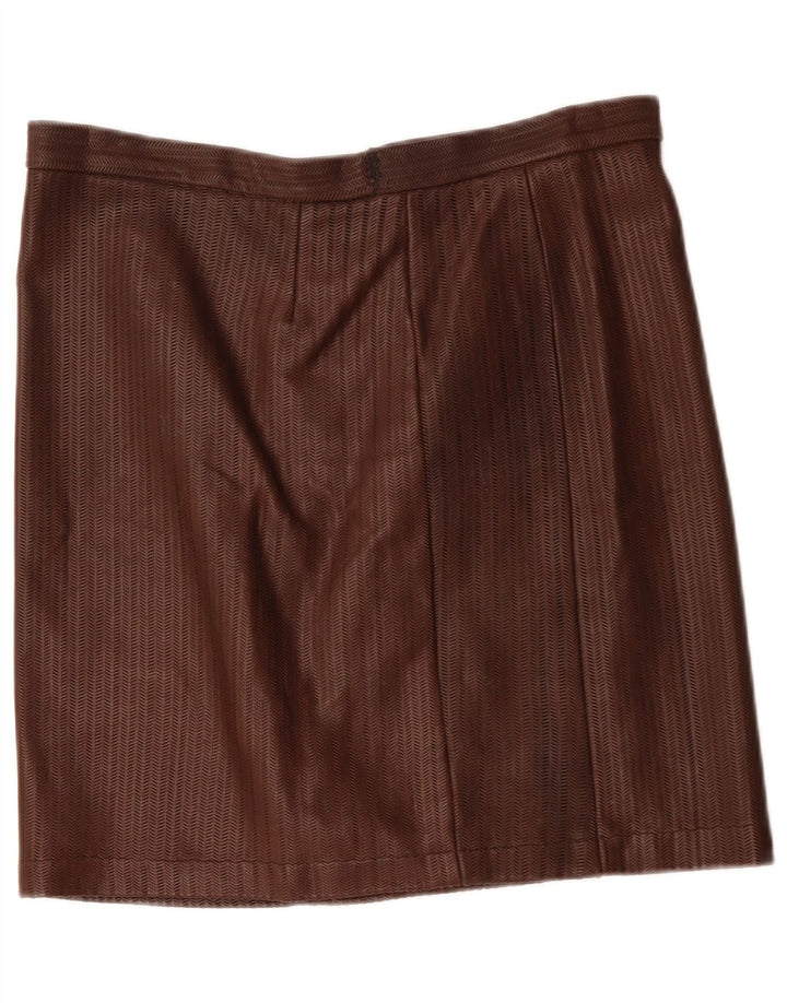 Vintage Womens Leather Skirt W34 Large Brown Herringbone