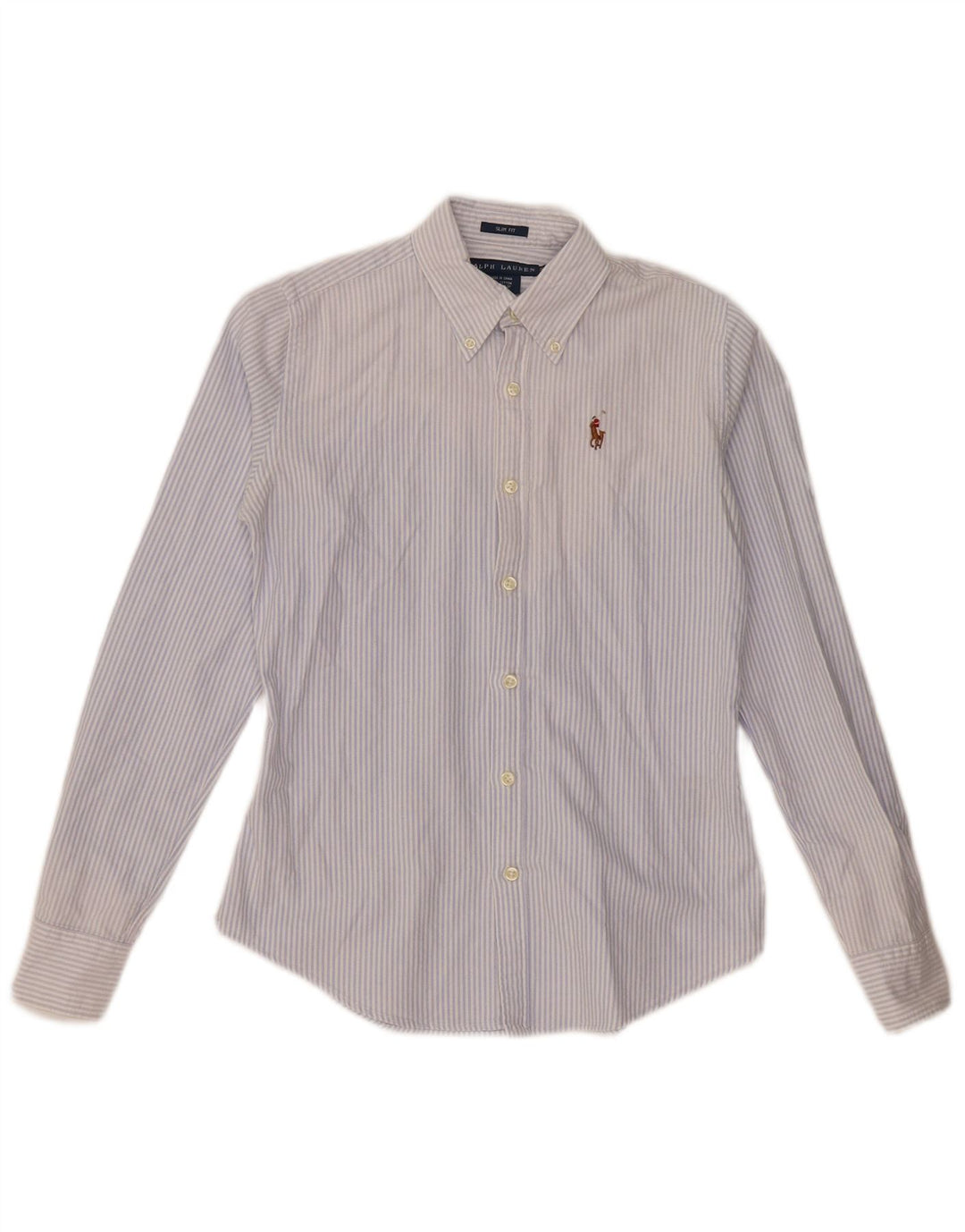 RALPH LAUREN Womens Slim Fit Shirt US 0 XS Blue Striped Cotton